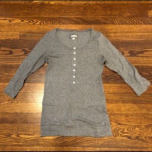Aerie 3/4 Length Sleeve Gray Henley Scoop Neck Tee